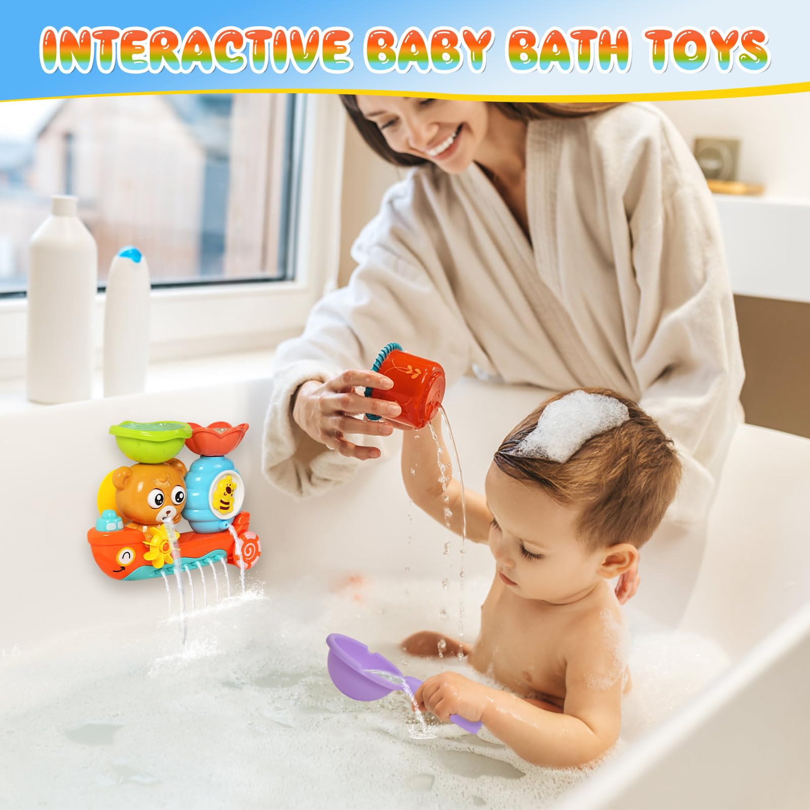Yokuni Giochi Bagnetto Neonato, Giochi Vasca da Bagno Bambini con Due Potenti Ventose, Giochi per Bagnetto, Non Richiede Batterie, Adatto per Bambini di 1, 2, 3, 4 Anni