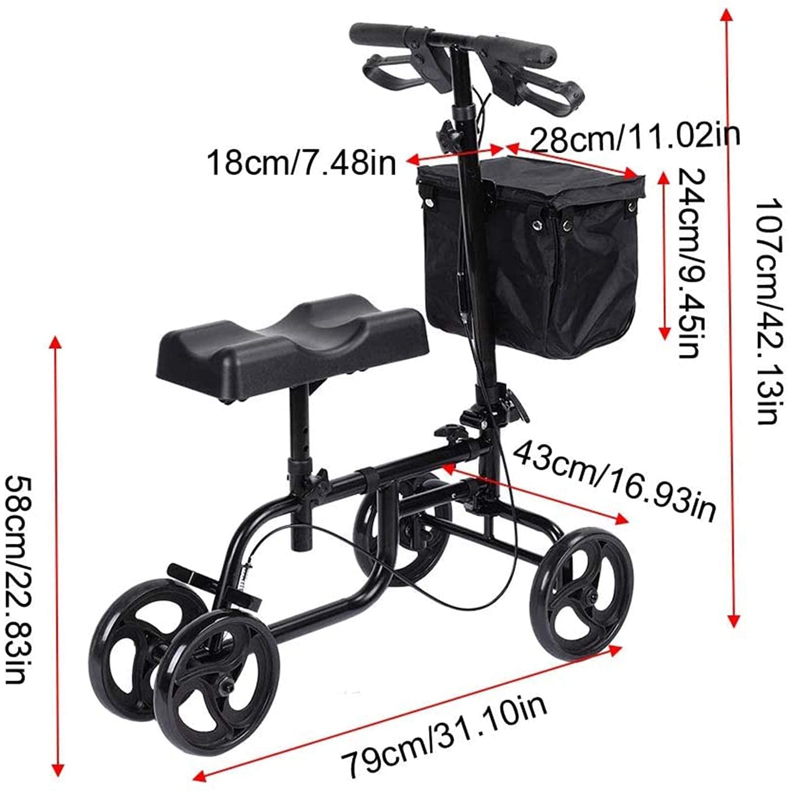 Chodziki dla seniorów Ekonomia Knee Scooter Sterowany chodzik do kolan Medyczny skuter na nogi Kula Alternatywa dla złamanej nogi, stopy, urazów kostki Klęczący Quad Roller CartHeight rollator walker,