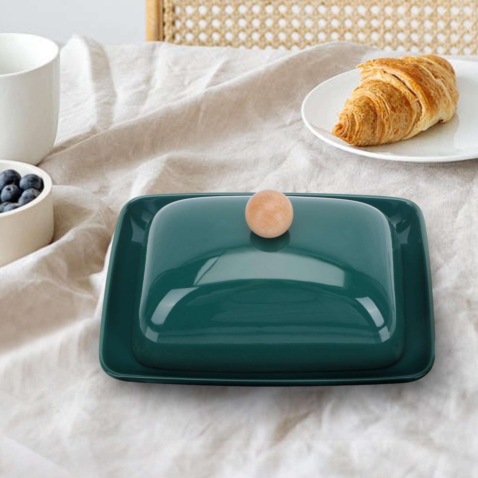 DECHOUS Design Élégant Rectangulaire en Céramique avec Couvercle et Couteau Intégré Vert , Pratique Repas Quotidiens et Cérémonies de Remise de Diplômes