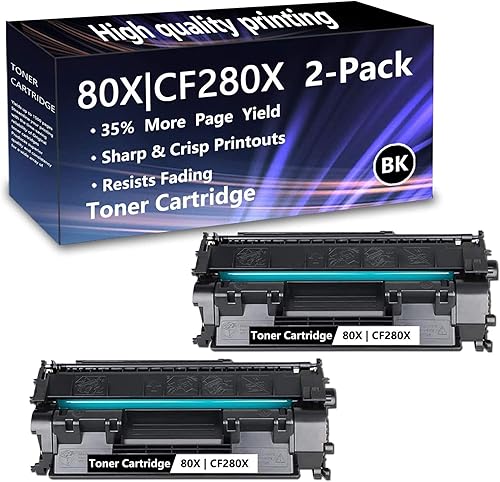 Paquete de 2 (2 negros) 80X | Cartucho de tóner CF280X de alto rendimiento de repuesto para impresora HP Pro 400 M401n M401dw M401dne M401dn MFP
