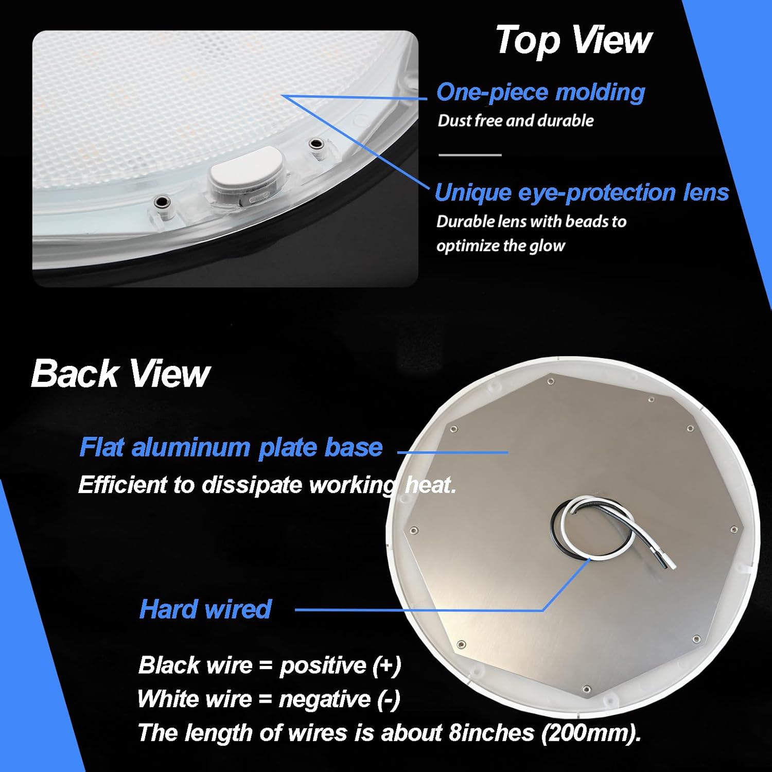 Dream lighting 12volt LED Panel Ceiling Dome Light Fixture with Switch for RV Motorhome & Marine-8.5 Inches, with Memory Function, Cool White & Blue