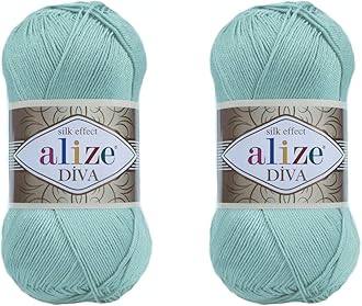 Alize Diva Hand Knitting Yarn - 100% Microfiber Acrylic With Silk Effect - Crochet Art Lace Craft - 2 Skeins, 200gr, 767 Yds (463-Light Aqua)