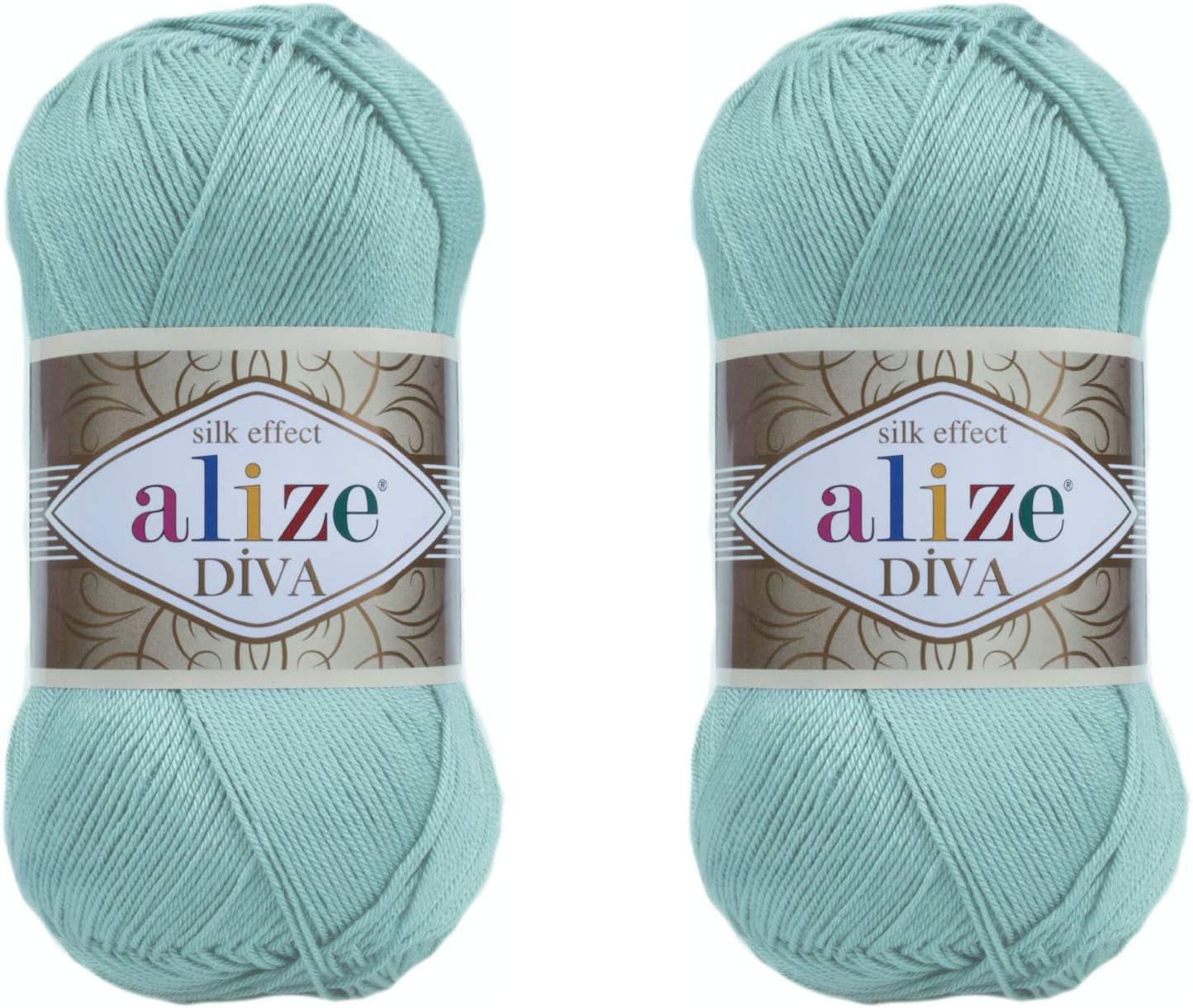 Alize Diva Hand Knitting Yarn - 100% Microfiber Acrylic With Silk Effect - Crochet Art Lace Craft - 2 Skeins, 200gr, 767 Yds (463-Light Aqua)