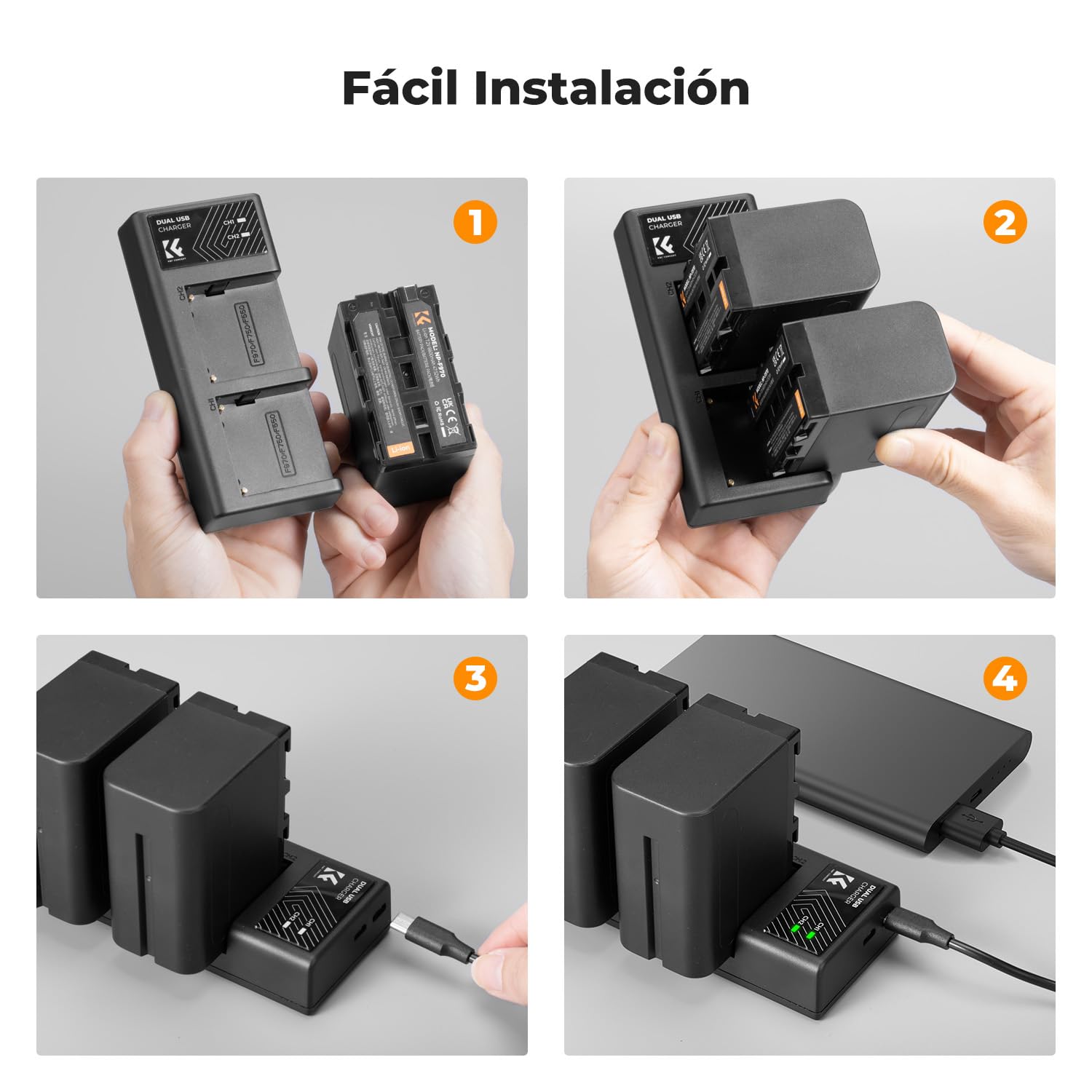 K&F CONCEPT NP-F970 Baterías 6600mAh Gran Volumen y Kit Cargador LED Compatible con Sony NP-F550 F570 F750 F770 F930 F950 F960 F970 para Luces LED de Alta Potencia/Monitor/Cámara Deslizante