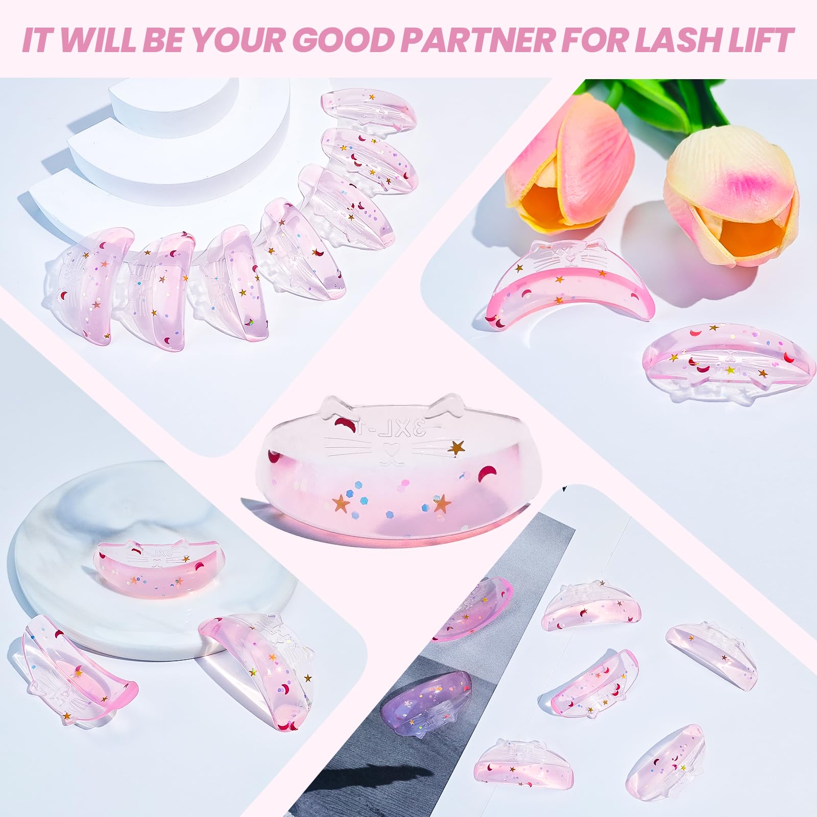 Libeauty 7 Pares Almohadillas para Lifting de Pestañas, Almohadillas de Silicona para Levantamiento de Pestañas, Forma Adorable, Súper Adhesivas, 7 Tamaños para Uso en Casa Y Salón de Belleza