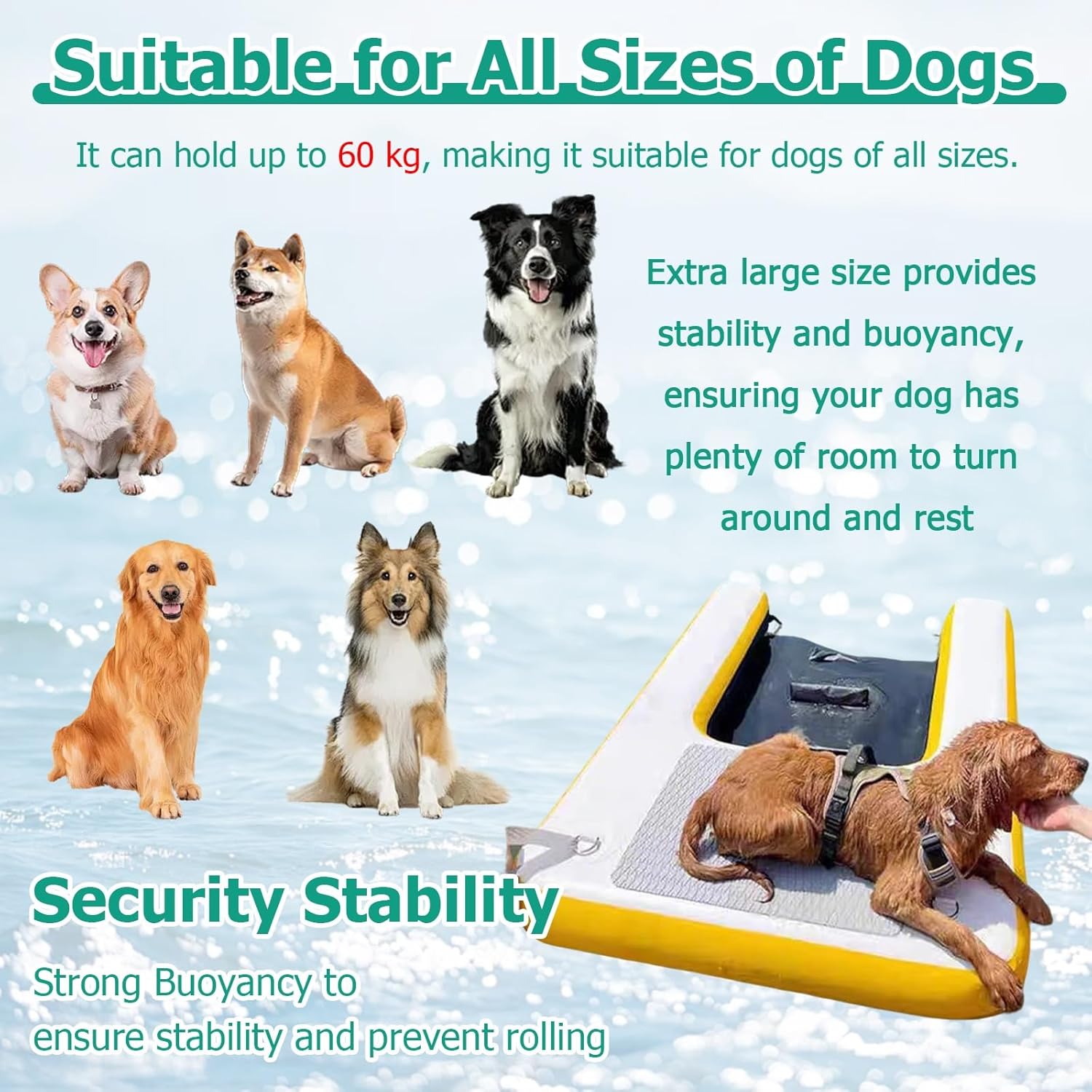 JYHHCYS Foldable Dog Pool Ramp, Floating Dock Platform for Dogs Up to 132 LBS, Inflatable Water Ramp Pool Float Puncture-Resistant Surface, Safety Ramps Easy Access Pool(Blue)