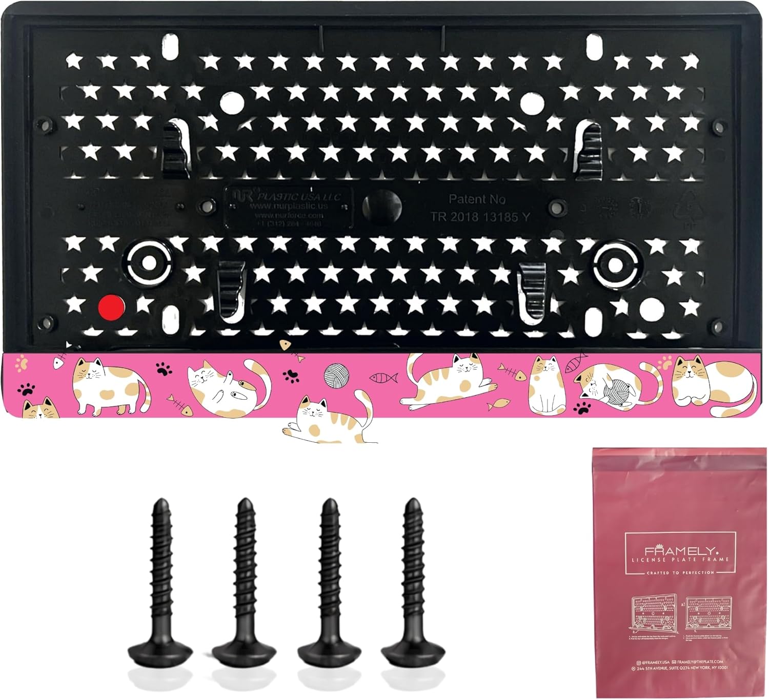 Engraved License Plate Frame Cute Pink Pattern | Pack of 1 Back License Plate with 8 Screw Mount | Universal License Plate Holder Bracket | Rust-Proof & Weather-Proof License Plate