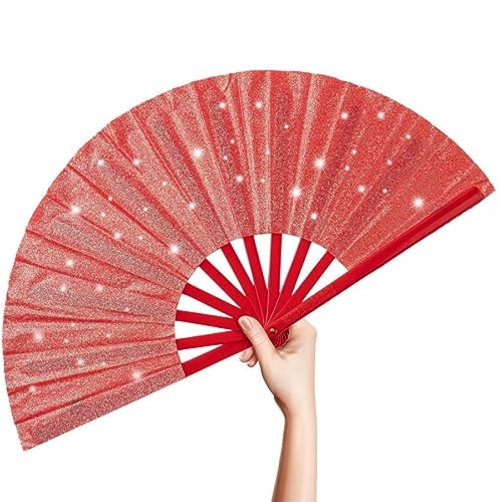 WLIHDB 3Pcs Glitter Large Rave Folding Hand Fan - 13'' Foldable Clack For Festivals,Club, Dancing for Summer(Color2)
