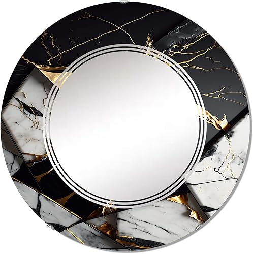 Miniatura 1 de DesignQ Abstract Geode Gold IV- Vanity Mirror, Bathroom Mirrors, Wall Mirrors for Living Room, Bedroom - Round Mirror - Large 24'x24', 32'x32'