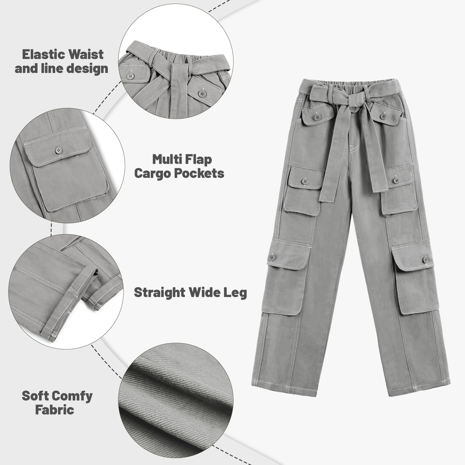 Rolanko Cargohose für Mädchen, Y2K, Cargohose, Jeans, weites Bein, Hose mit mehreren Taschen, 4–15 Jahre