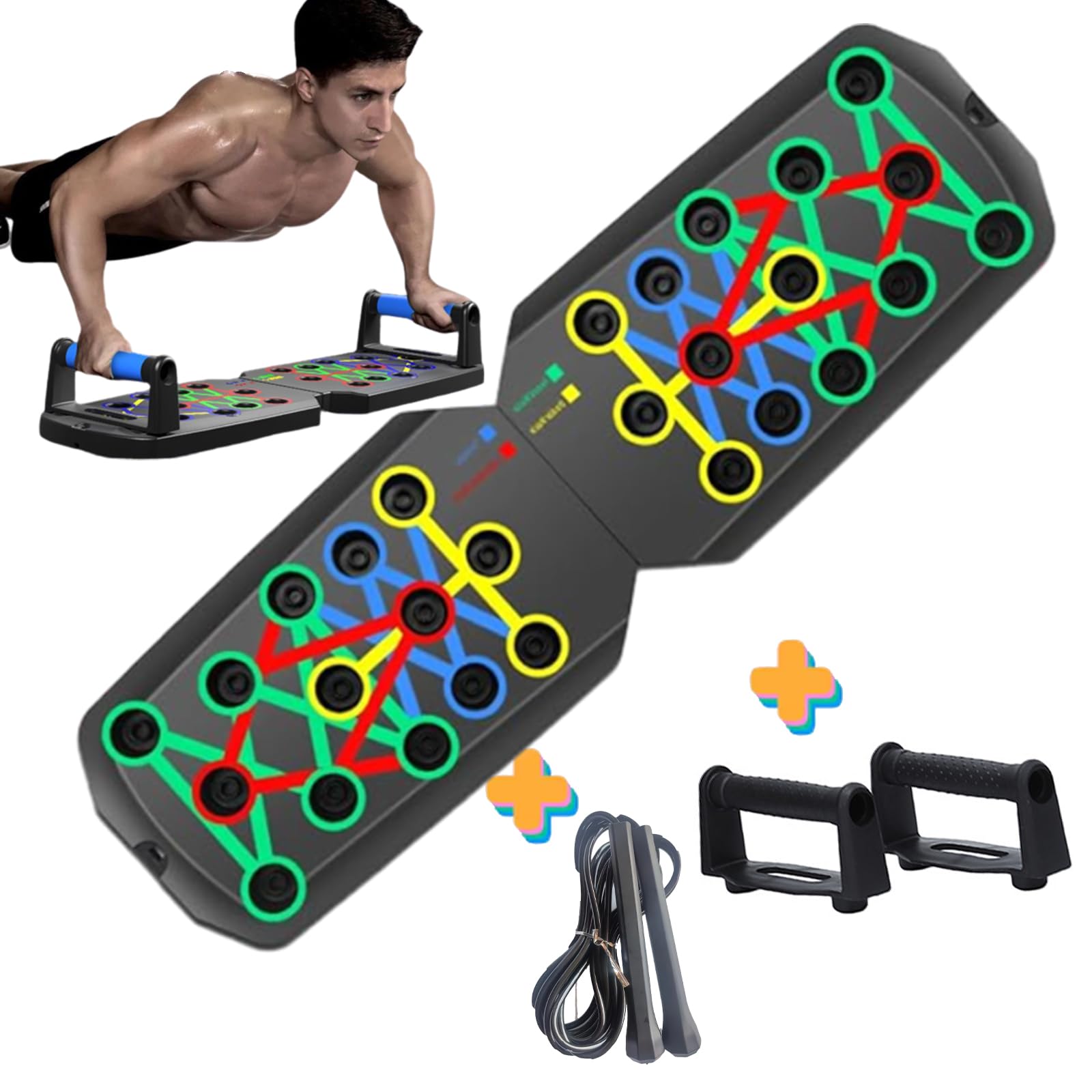 Rocuma Push-up Board,Rocuma Foldable Pushup Board for Home Gym,28 Holes Full Body Fitness Board Larger and thicker With non-slip bottom pad for Home Gym (Set A)