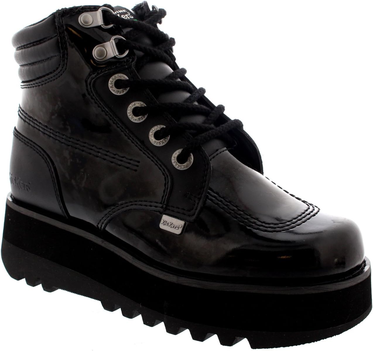 Womens Kickers Kick Work Leather Platform Hi Patent Boot Laced Shoes