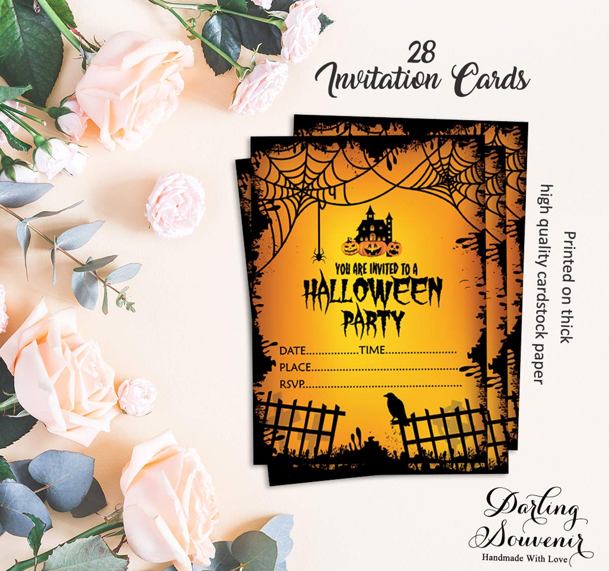 Darling Souvenir Biglietti D'Invito Per Halloween – 28 Pezzi In Giallo Con Spazio Bianco Per Scrivere – Eleganti