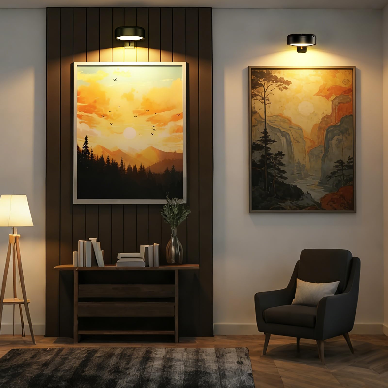 3 Pezzi Luce per Quadri Senza Fili con Telecomando, 3 temperature di colore, Luci per Quadri Senza Fili Ricaricabili con Timer, Magnetic Painting Light per Armadio, Pittura, Vetrina (Nero)