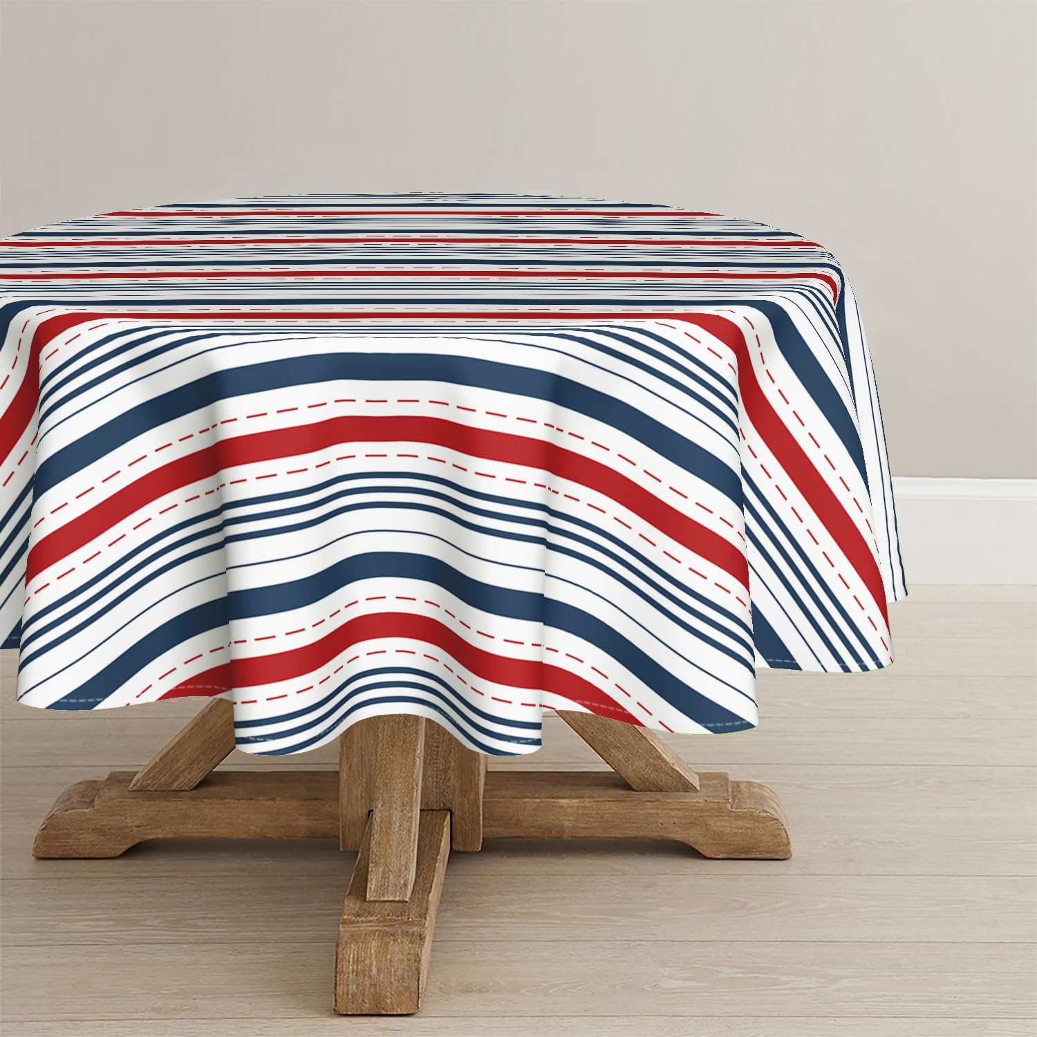 Horaldaily 4th of July Tablecloth 70×70 Inch Round, Red and Blue Stripes Washable Table Cloth Patriotic Party Supplies for Indoor Outdoor Kitchen
