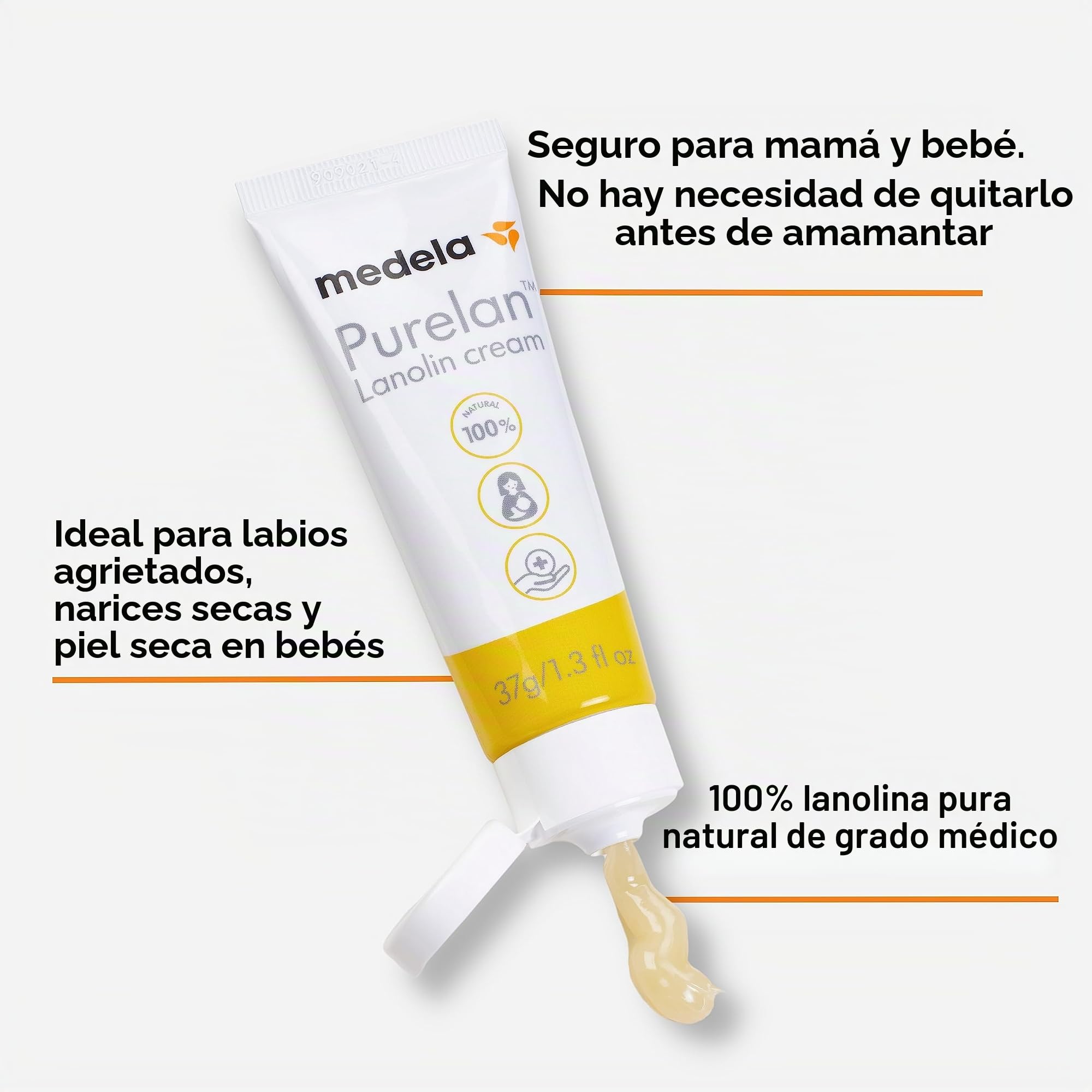 Medela crema de lanolina Purelan para pezones, alivio para pezones doloridos y piel seca, a base de ingredientes naturales, hipoalergénica y probada dermatológicamente, sin fragancia, 37 g