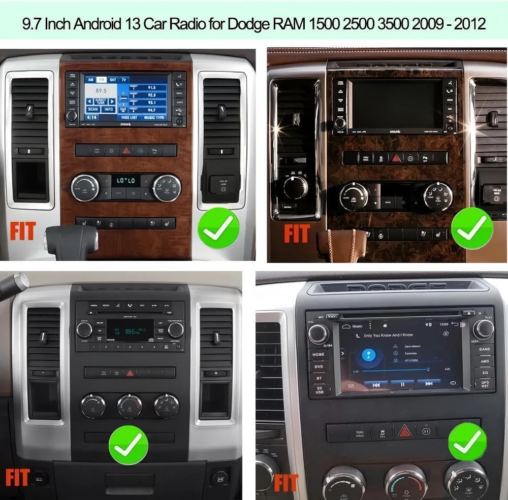 Android 13 Car Radio for Dodge RAM 1500 2500 3500 2009-2012 Auto AC 9.7Inch TounchScreen Radio with Carplay Android Auto GPS WiFi DSP Bluetooth Backup Camera, 2+32G