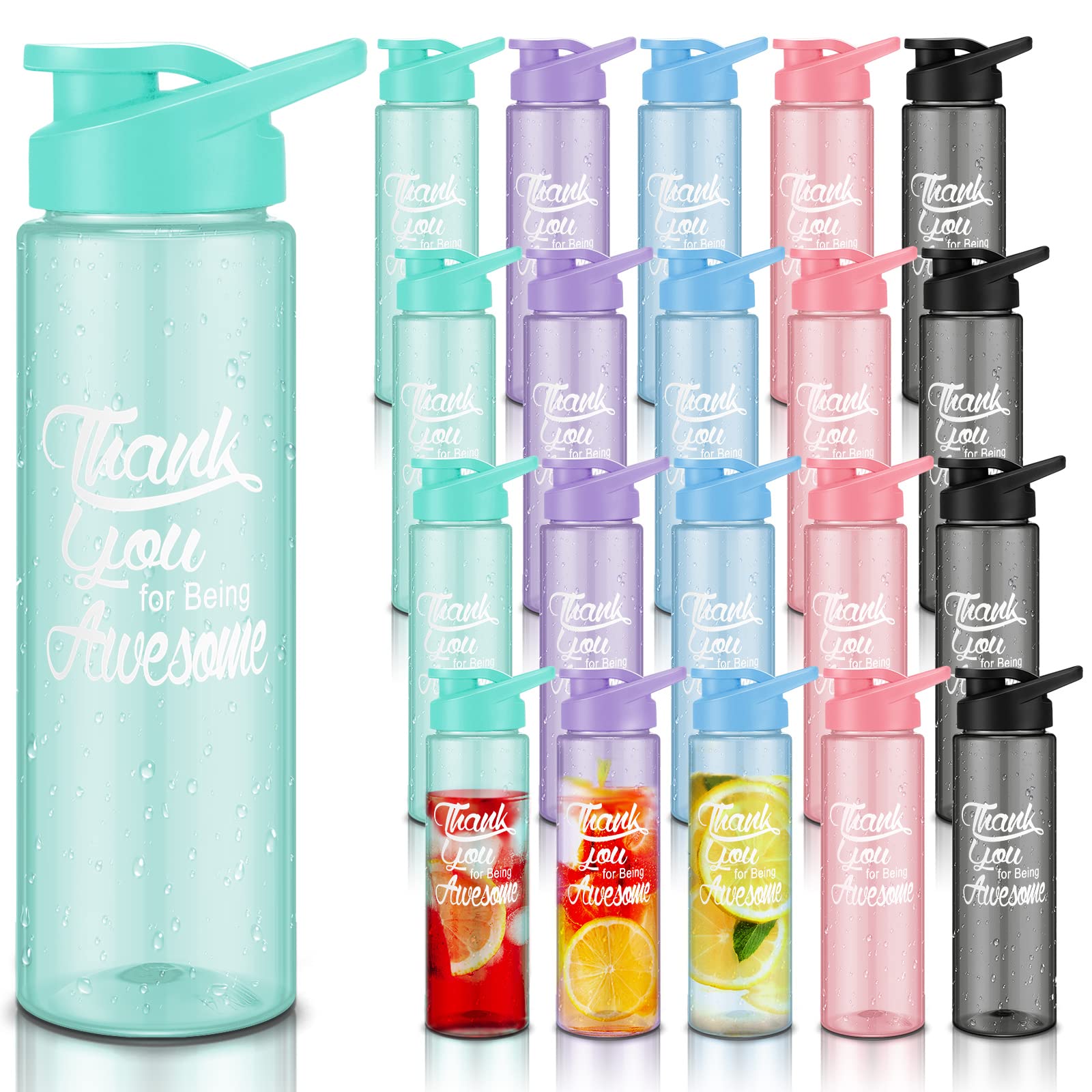 Didaey 20 Stück Kunststoff-Wasserflaschen, 680 ml, motivierende Trinkflasche, Outdoor-Sportflasche, Dankeschön-Geschenke, BPA, schadstofffrei, perfekt für Camping, Fitnessstudio und Büro (mehrfarbig)
