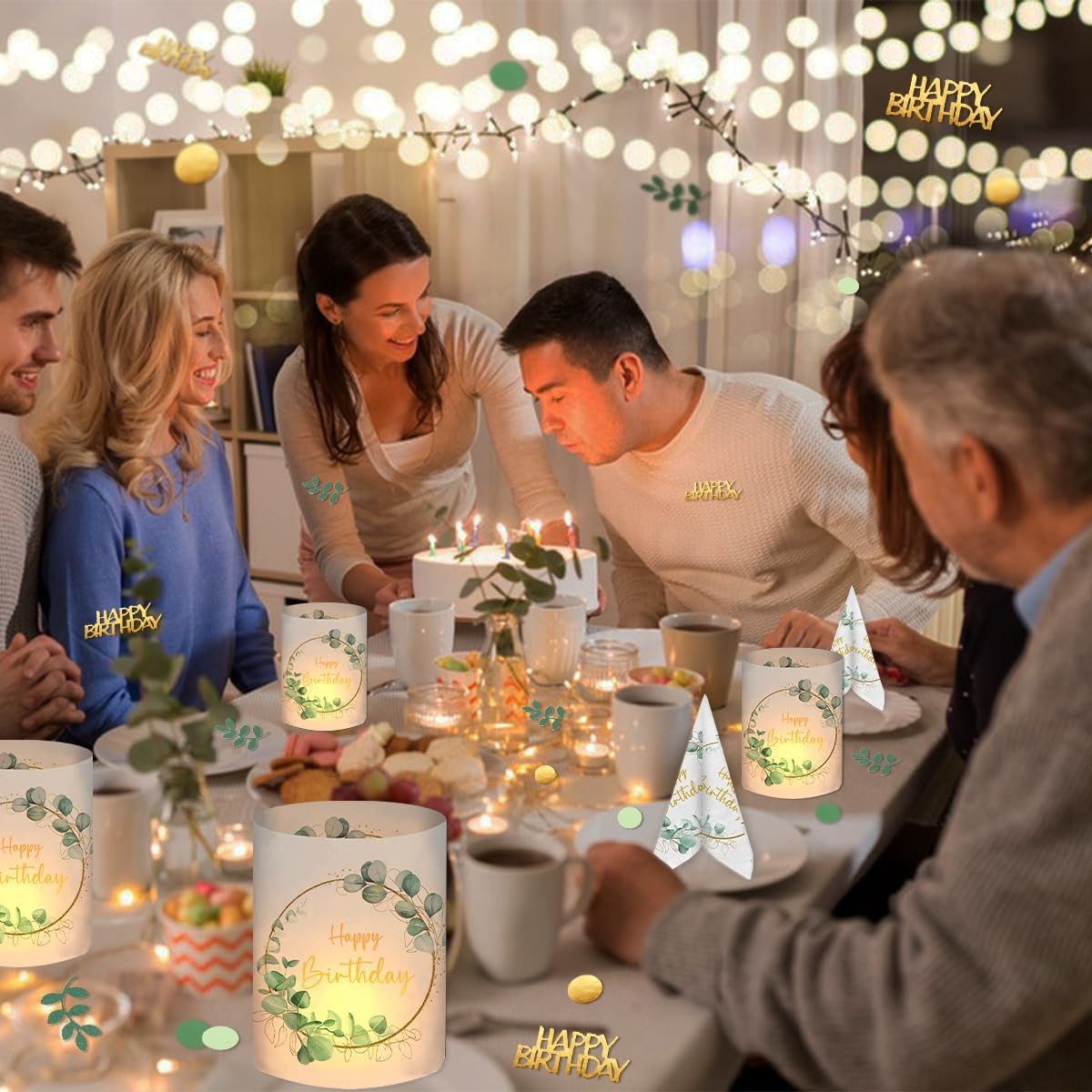 20 stuks servetten 18e verjaardag 12 stuks windlicht tafeldecoratie 18e verjaardag 100 stuks confetti 18e verjaardag decoratie groen, decoratie 18e verjaardag meisje jongen eucalyptus tafel
