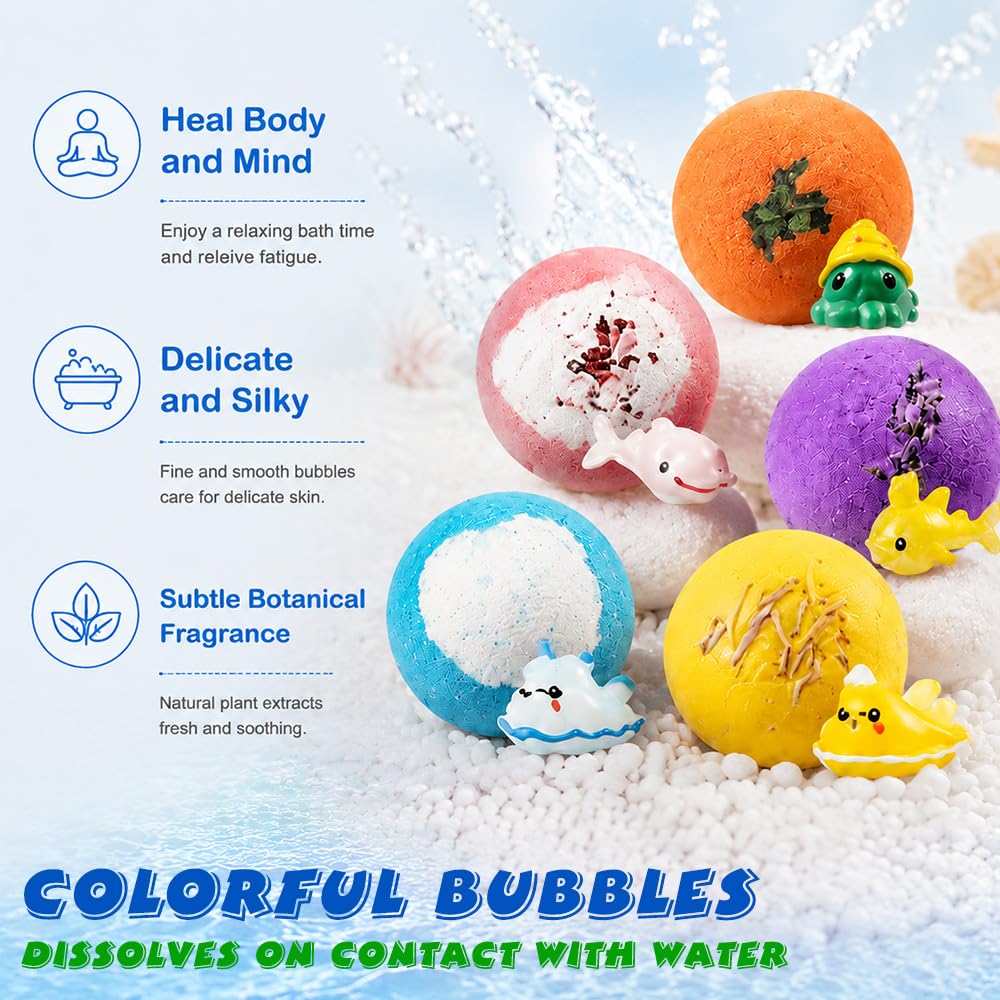 12 Pièces Boule de Bain Enfant avec Surprise, 2026 Bath Bombs Kids, Naturel et Biologique Bulles de Bain, Boules de Sel de Bain Artisanales et Créatives(Ocean)