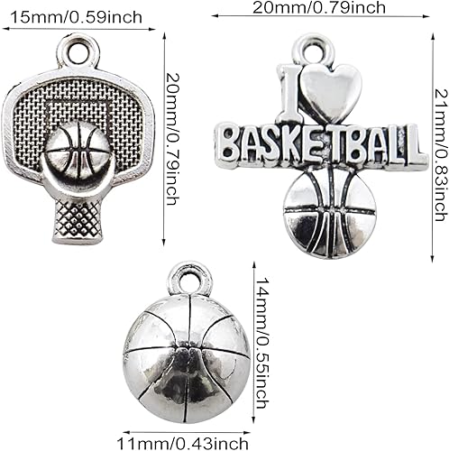 Miniatura 2 de Honbay 60 dijes deportivos de bolas de aleación, colección de colgantes de aro de baloncesto, para bricolaje, aretes, collares, pulseras, joyería,