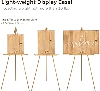 Vista 2 de VISWIN 3 caballetes dorados de 63 pulgadas para letreros de boda, caballete de madera ajustable con soporte, caballete de piso de trípode