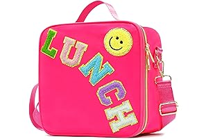 Insulated Lunch Bag for Kids Girls, Preppy Lunchbox with Adjustable Shoulder Strap
