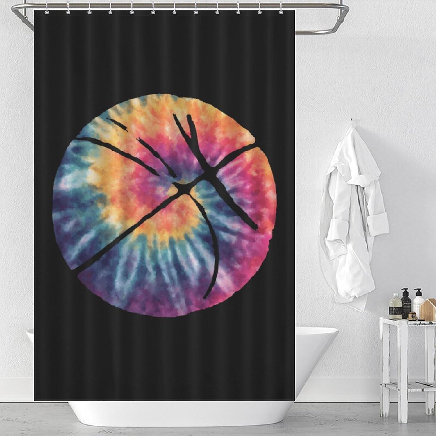 Watercolor Tie Dye Basketball Shower Curtain 46.85x70.87Inch（119x180cm） Polyester Bath Curtain Shower Curtains Printed Decorative