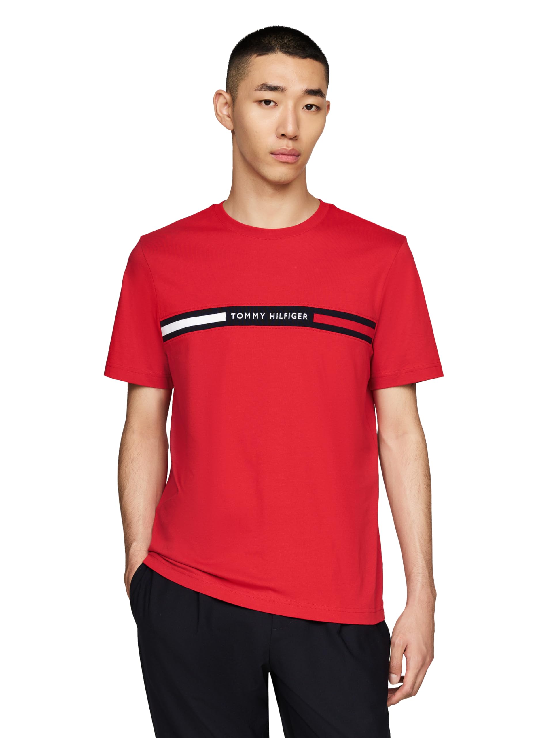 Tommy Hilfiger Men's Short Sleeve Cotton Graphic T-Shirts with Signature Stripe Logo, Also Available in Big & Tall