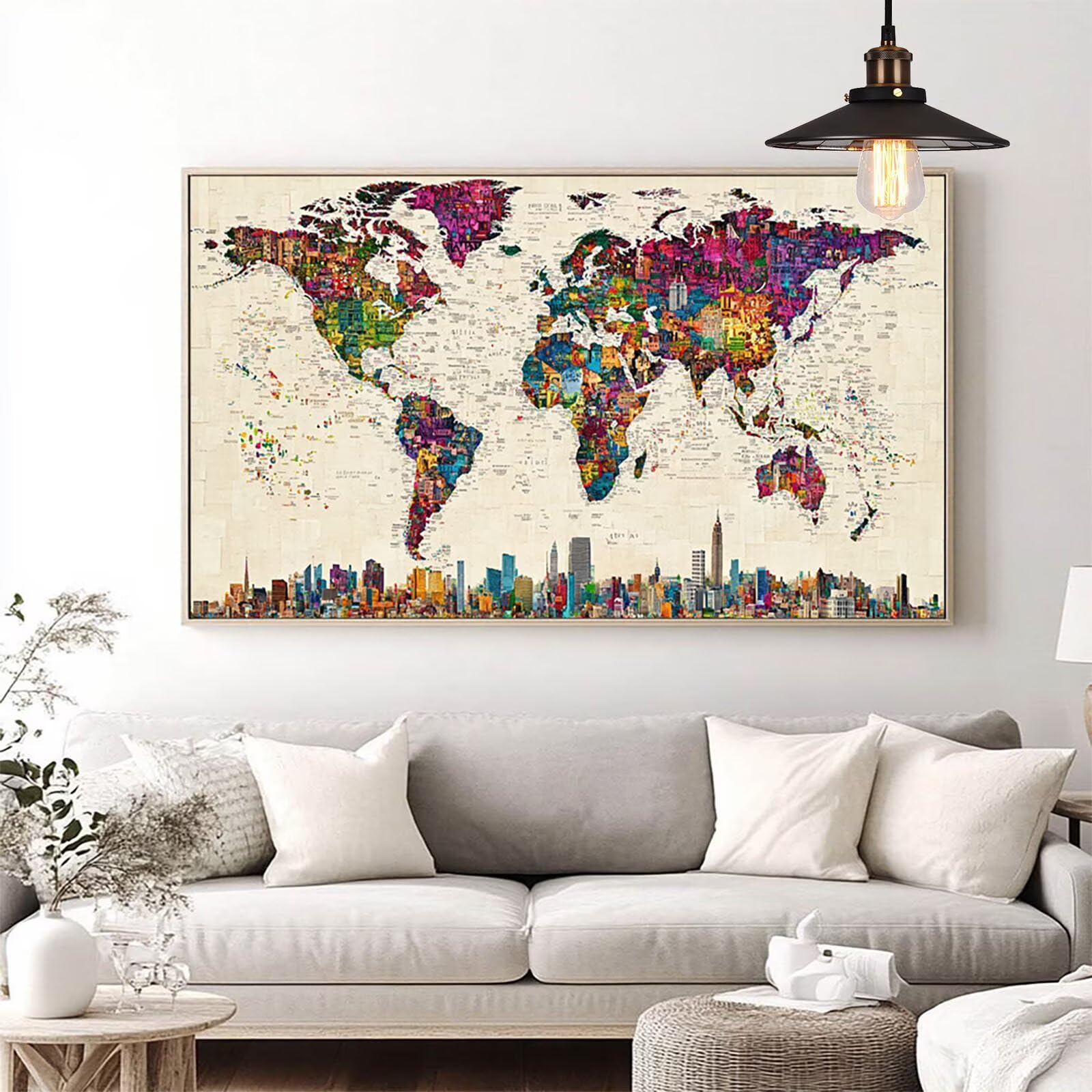 Diamond Painting mapa świata, 5D "zrób to sam" do malowania według liczb, dla dorosłych z diamentami, 100 x 200 cm, do malowania diamentowego, obrazy miasta, okrągłe kamienie strasu, zestaw do