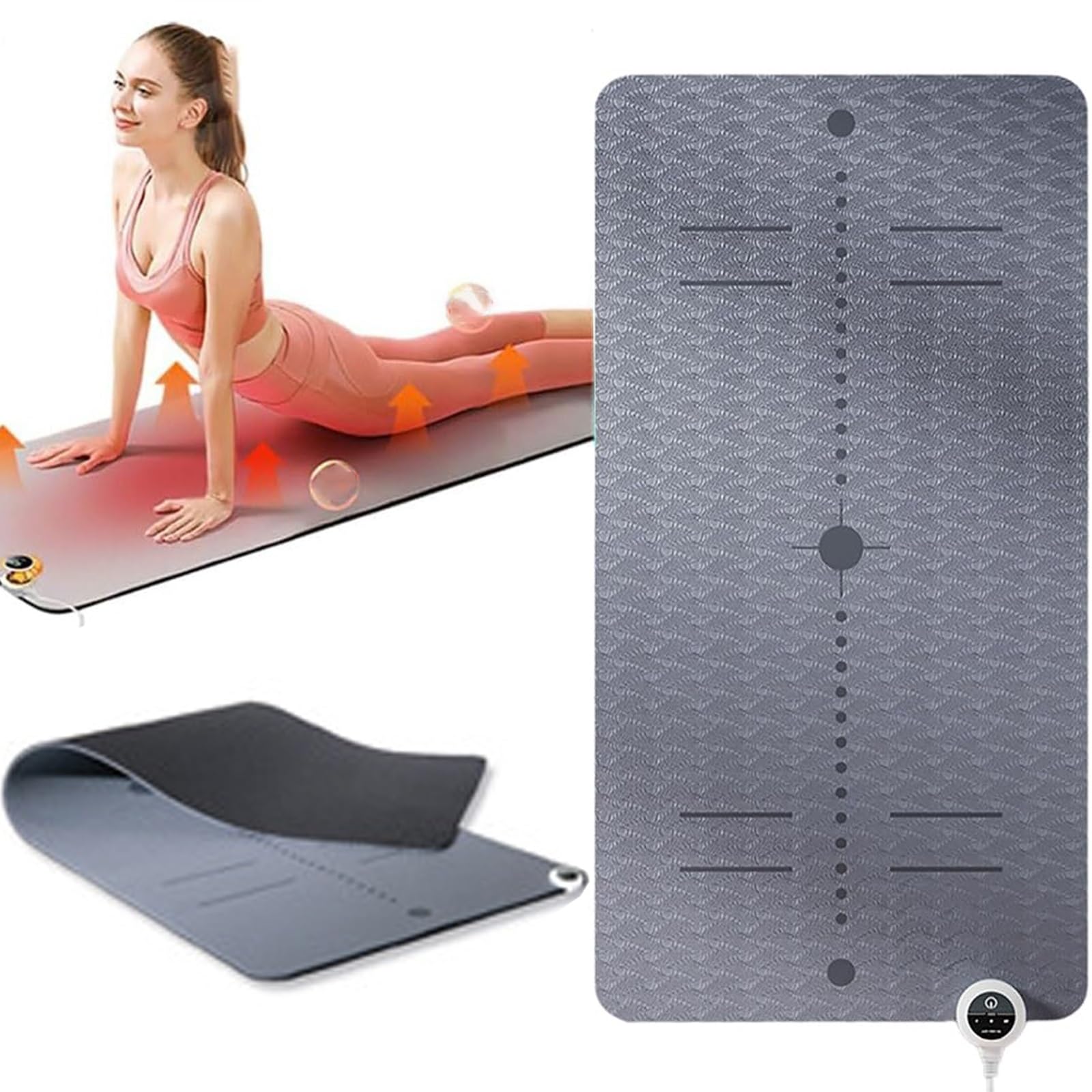 Tappetino yoga riscaldato elettrico, tappetino da allenamento invernale for yoga, tappetino da allenamento morbido in TPE antiscivolo, tappetino da allenamento spesso 8 mm, temperatura 10-60 ℃