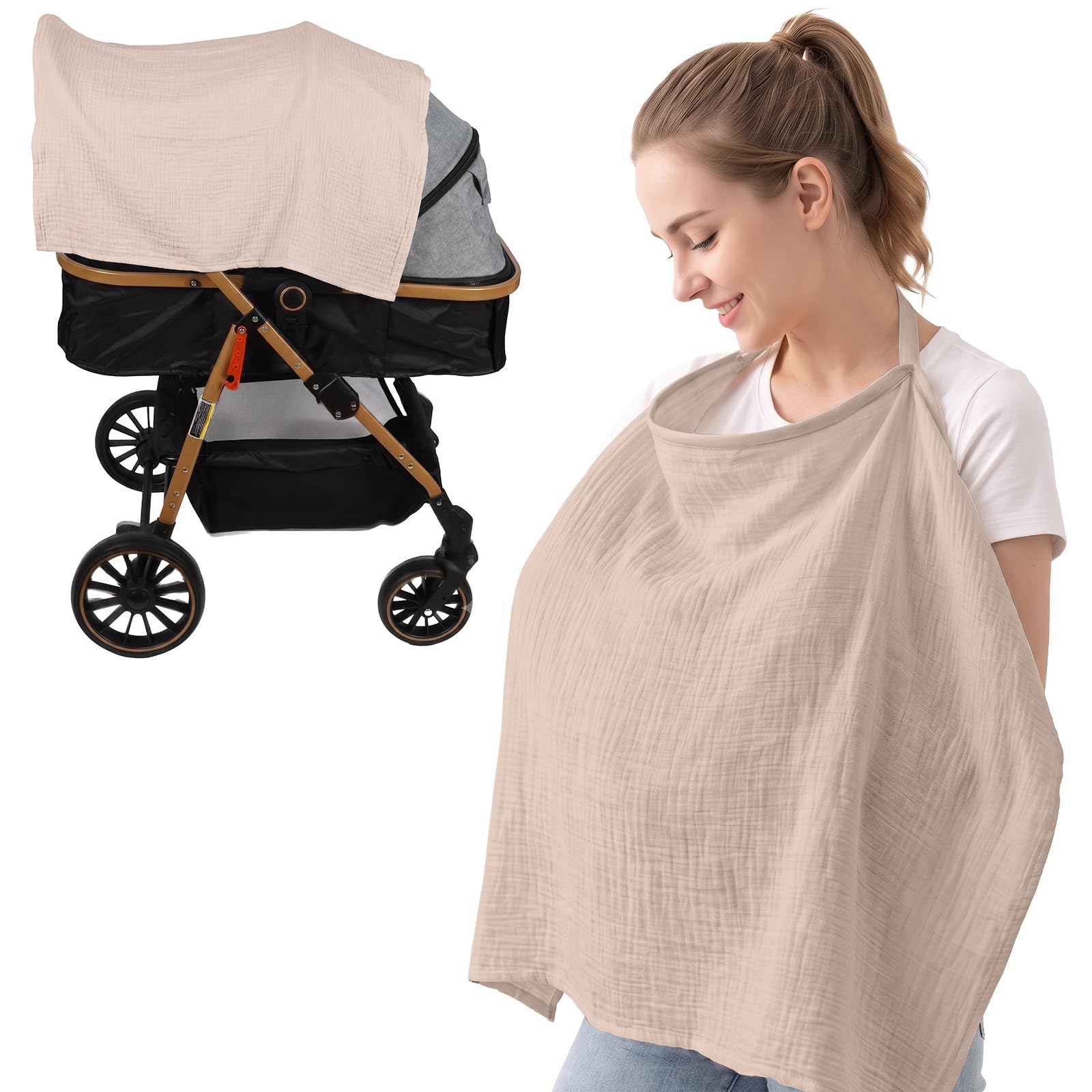 AOOWU Muslin Nursing Cover for Baby Breastfeeding, Breastfeeding Cover
