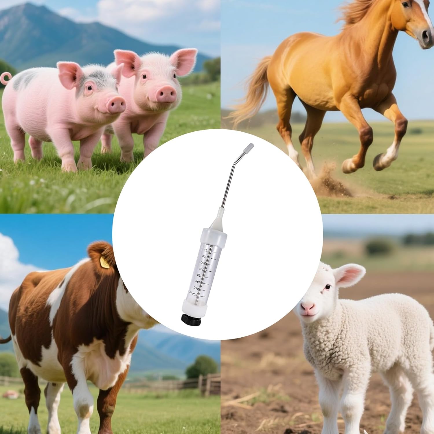 500ML Large Veterinary Metal Feeding Needle Tube with Nozzle, Adjustable Dosage Dispenser Tool Reusable Drench Gun Infusion Feeder for Cattle Sheep Dogs Goats Pigs Cats Horses Feeding Supplies
