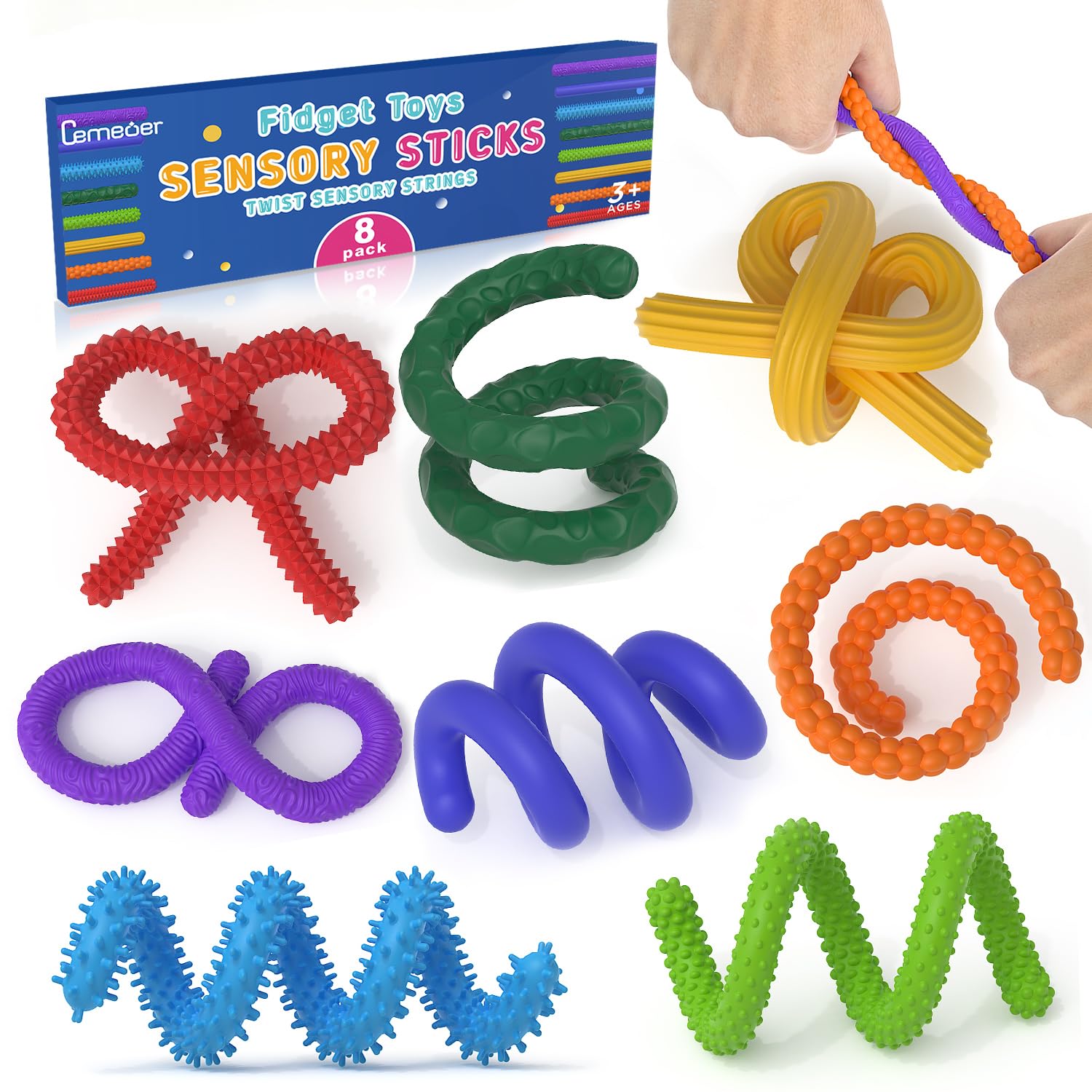 Fidget Toys for Kids Adults, 8Pack Sensory Sticks Stress Fidgets for Anxiety Autism ADHD, Flexible Sticks Silicone Toys for Adults Calm Down Classroom