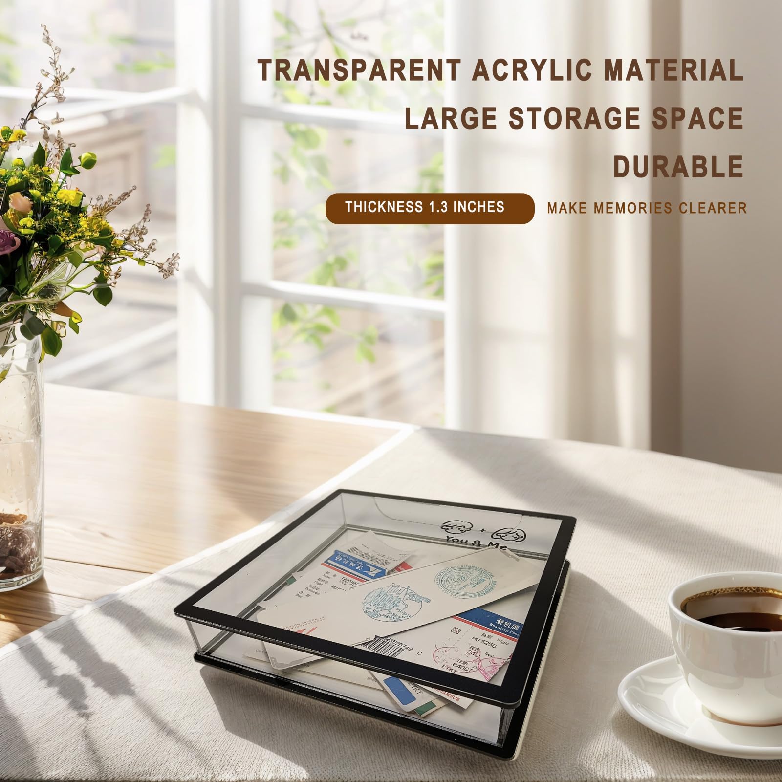 Travel Adventure Archive Memory Ticket Stub Shadow Box Display Frame with Slot on Top for Lover (Black(youme), 8*8)