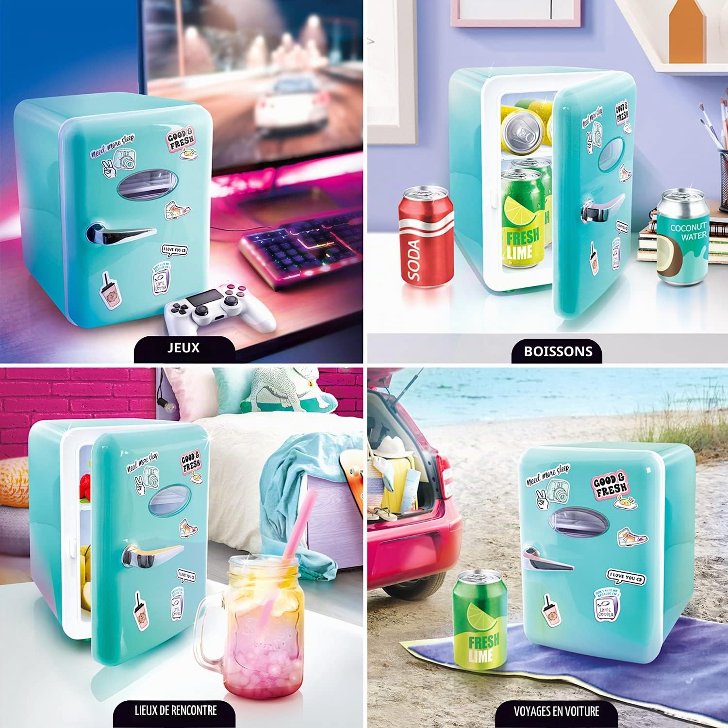 Canal Toys - Mini Frigo Gamer 4L - Réfrigérateur USB Portable Bleu - Mini Frigo pour Boissons, Bureau, Gaming ou Cosmétiques - Design Compact 10W avec Câble 128 cm Inclus - INF 037