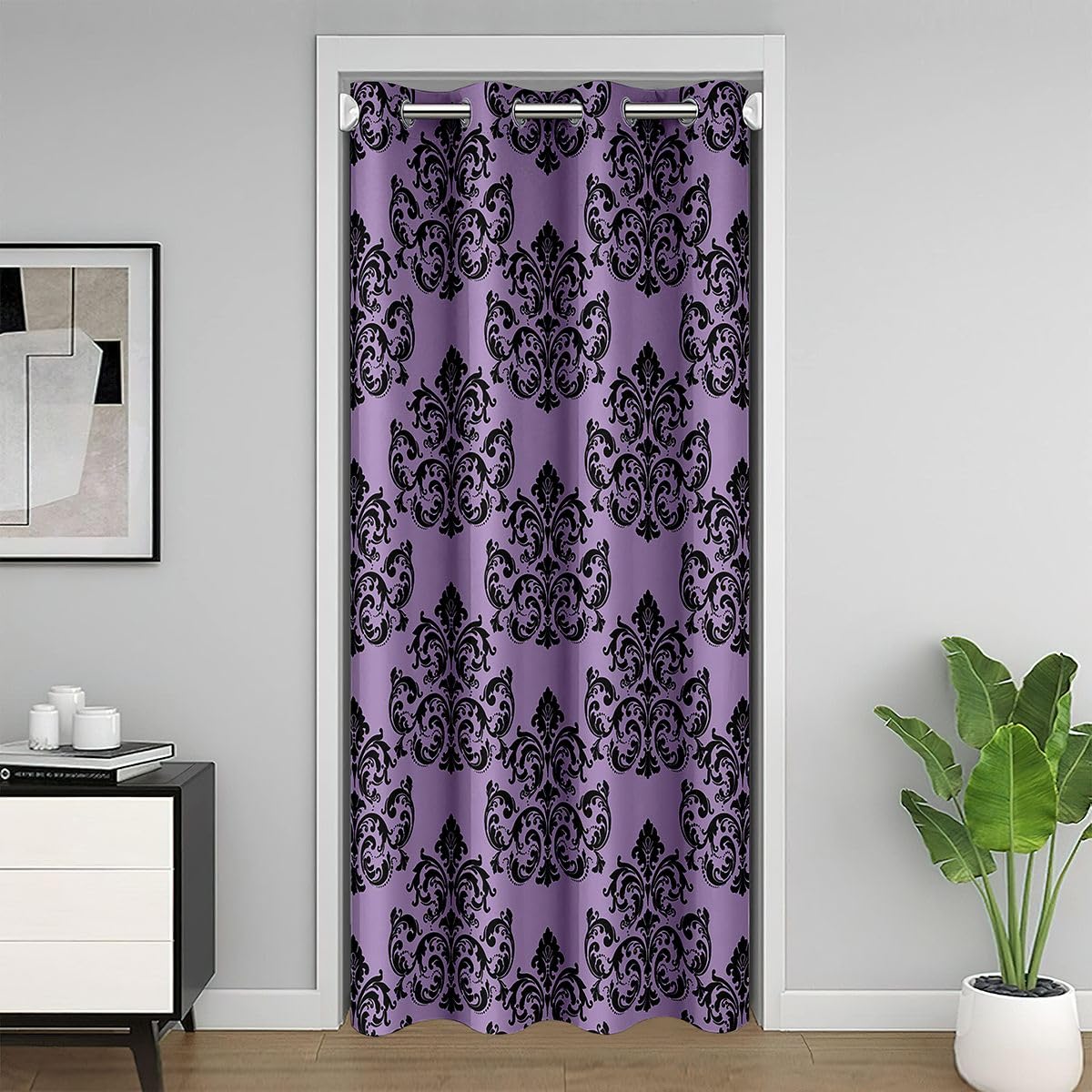 Rideau de porte damassé noir violet 106x213cm rideaux de porte occultants floraux
