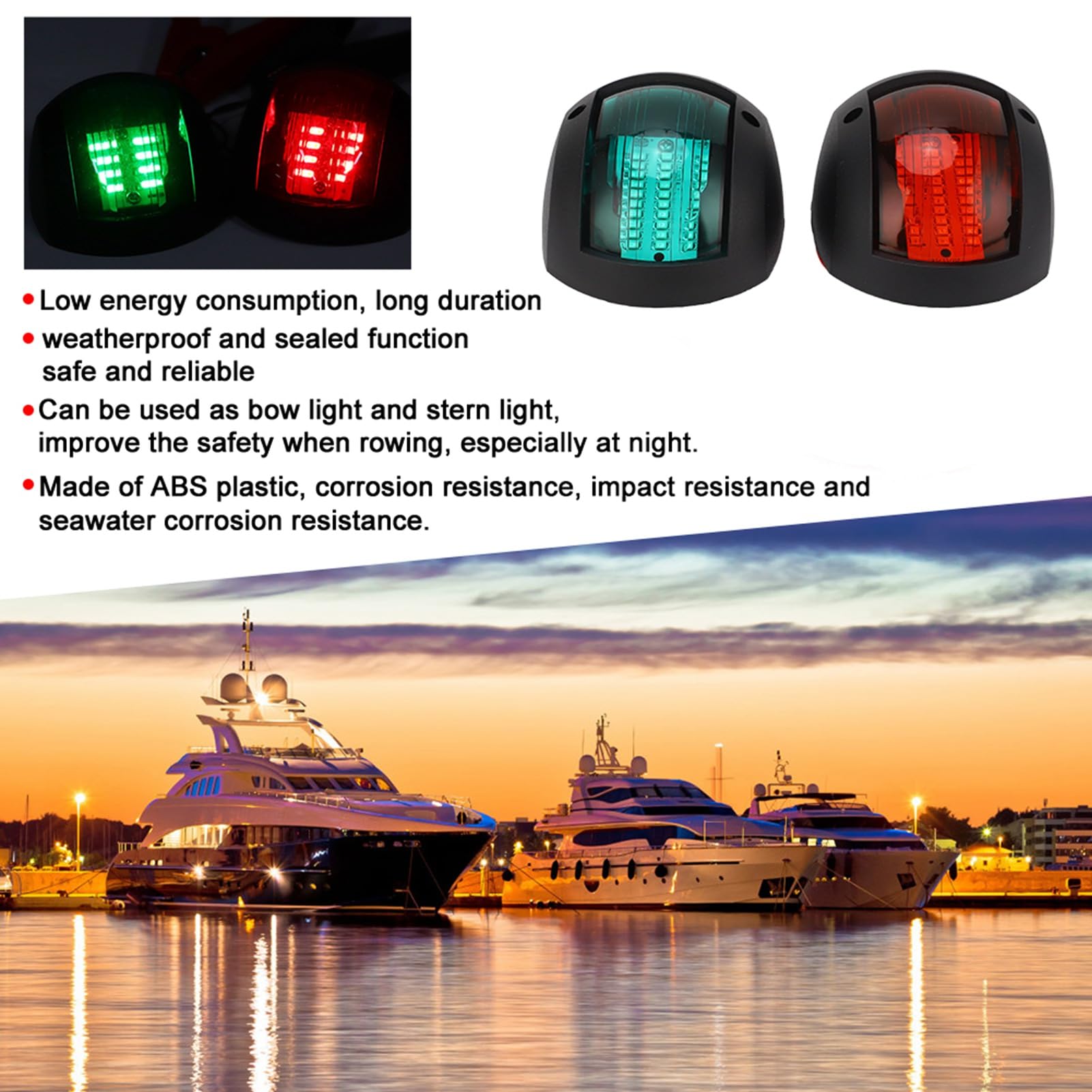 KIMISS Luci di Navigazione LED per Barca - 2 Pezzi Verde e Rosso, Impermeabili per Yacht e Barche a Vela