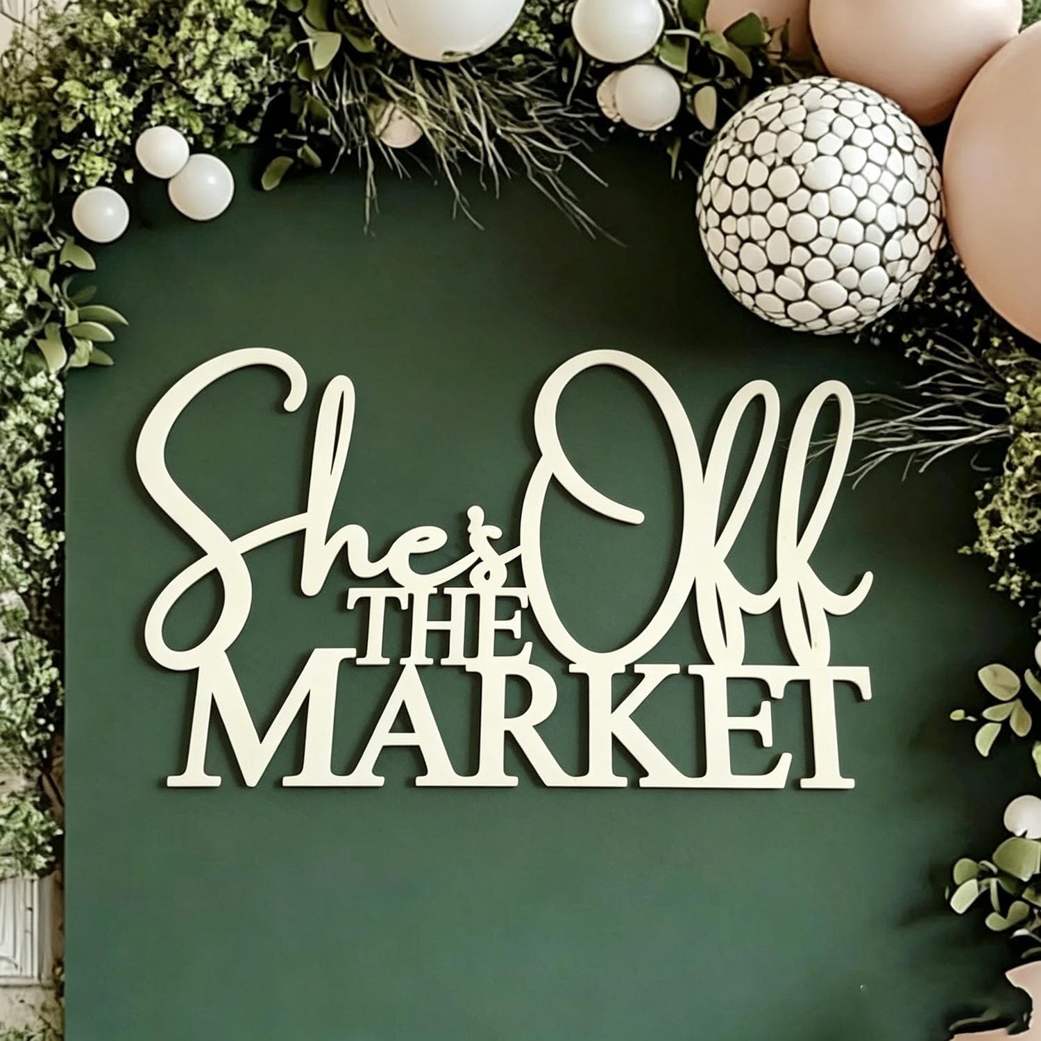 She's Fresh Off The Market Wall Sign,Bridal Shower Party Backdrop for Balloon Arch,Wooden Bachelorette Party Decor Sign