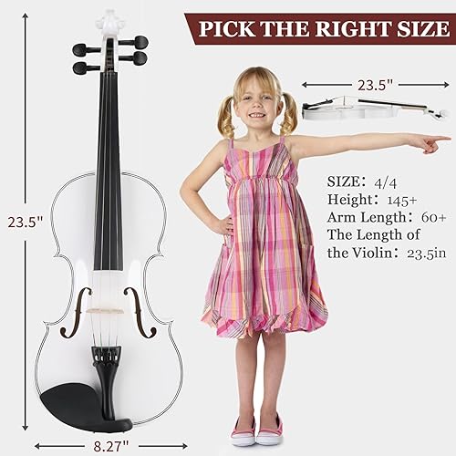 Miniatura 7 de Ktaxon Violín 44 para principiantes, violín acústico de tamaño completo con estuche portátil, calcomanía de guía de dedos, paño de pulido, silencio,