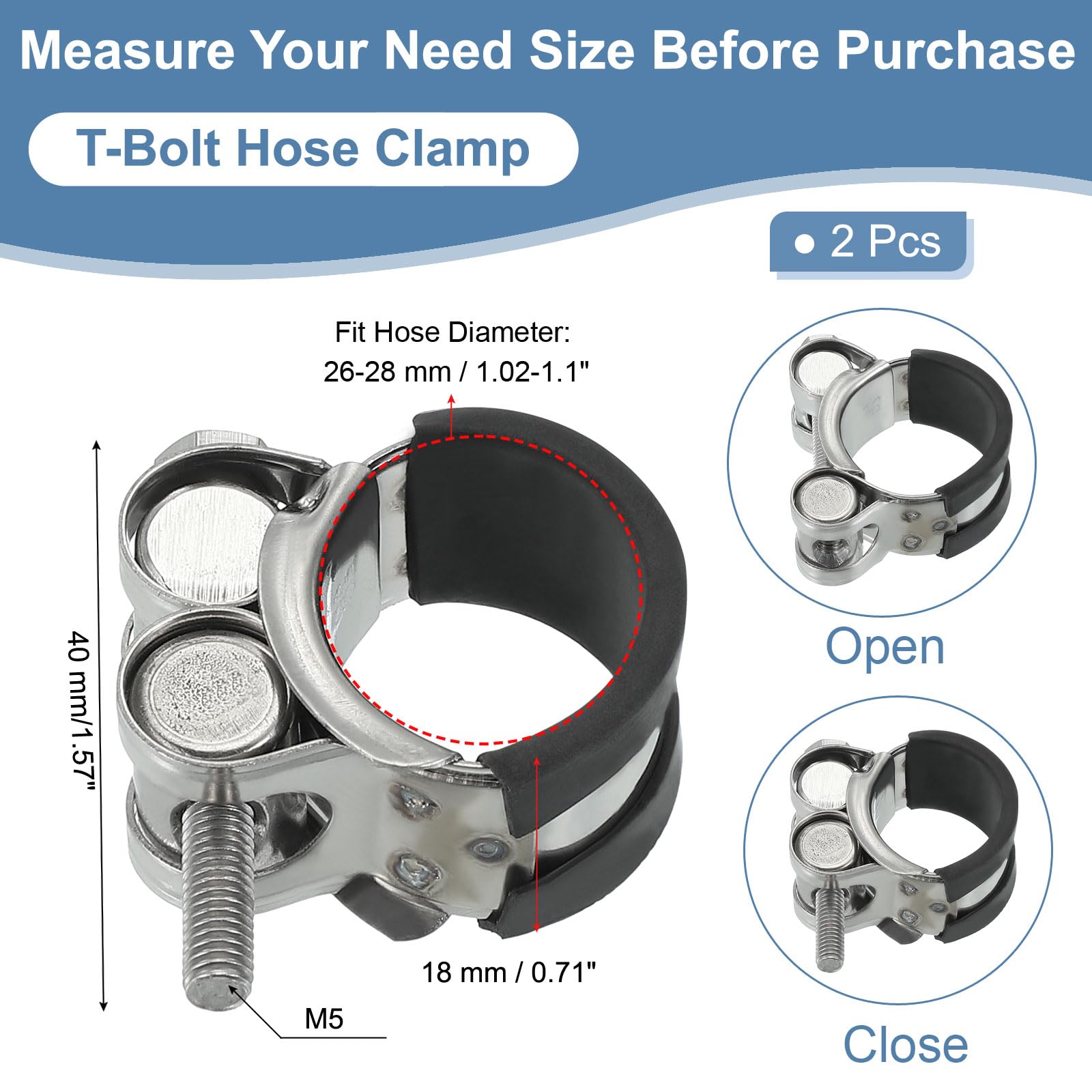 PATIKIL 26-28mm T-Bolt Hose Clamp - Image 2