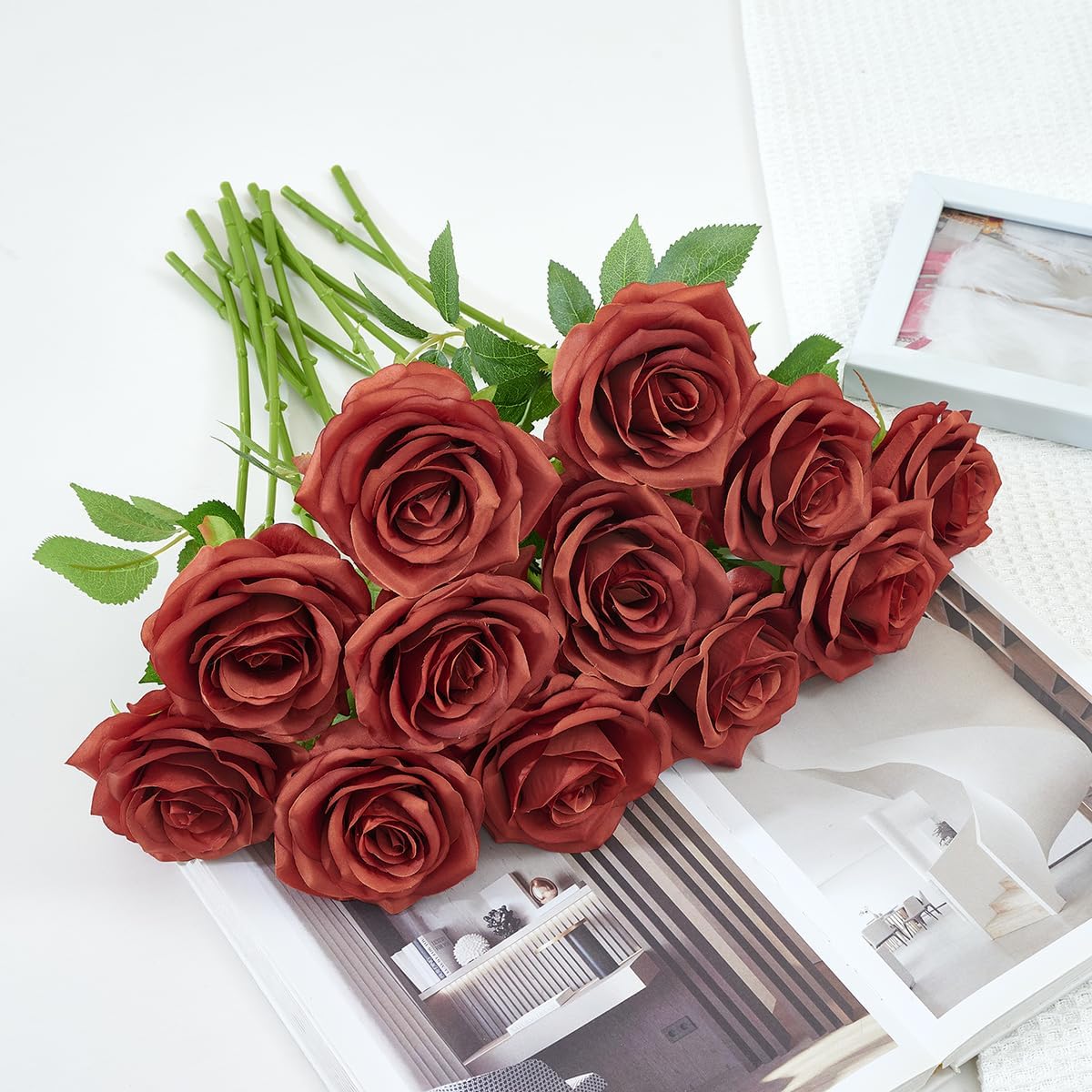 50pcs Burnt Orange Roses Artificial Flowers Bulk,Fake Roses Silk Flower with Stems Realistic Flowers for Wedding Centerpiece Home Party Decor - Image 5