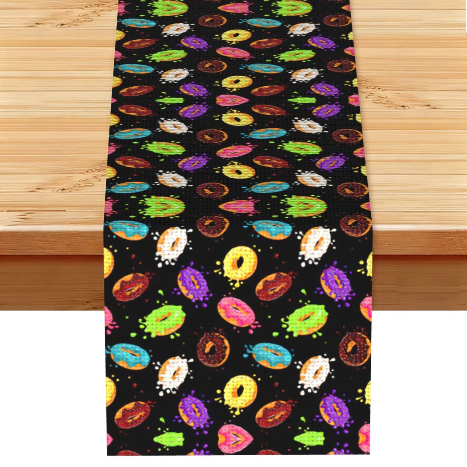 Donut Printed Dining Table Runner 13x72 Inch, Non-Fading Decor for Kitchen Dresser Fireplace Mantel