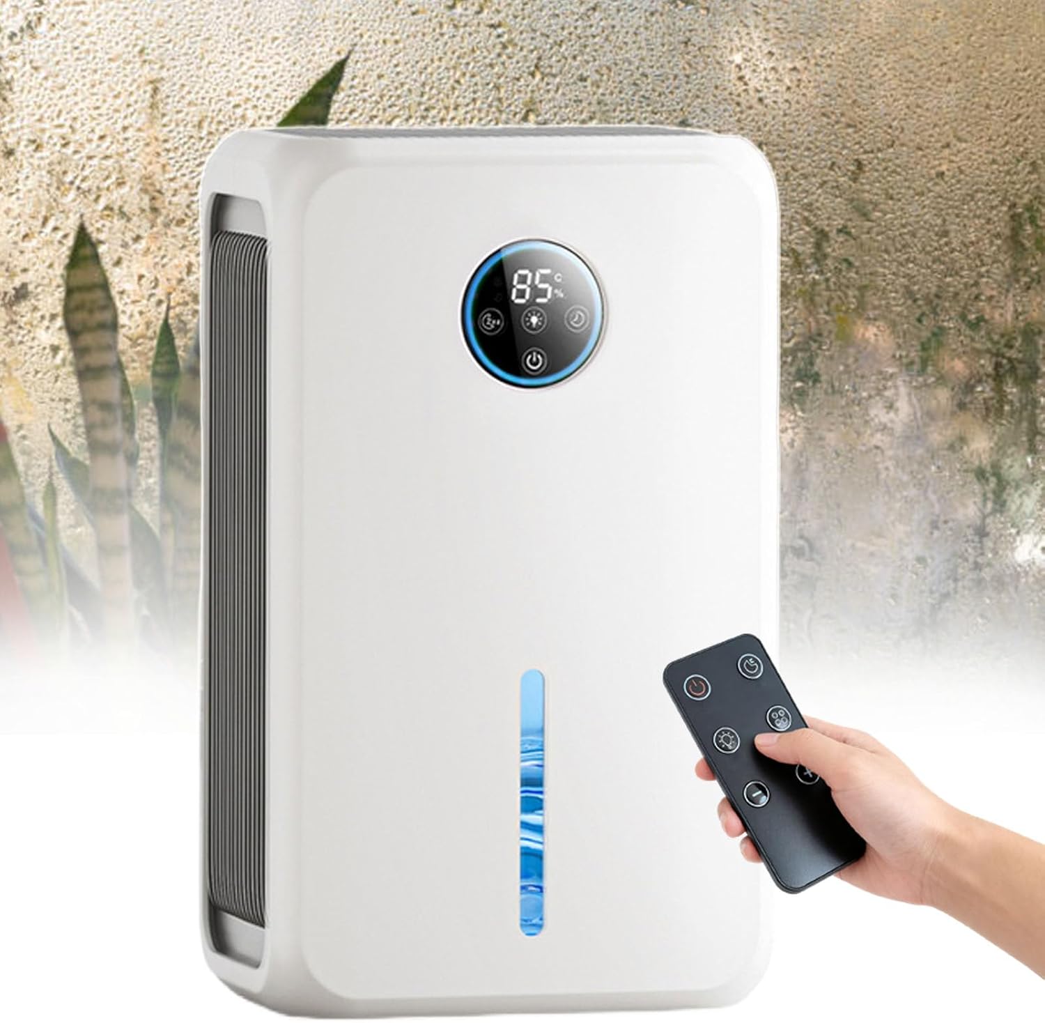 Deshumidificador para el hogar con sensor digital de humedad, tanque de agua de 2.2 L, control táctil, temporizador de 12 horas, ideal para sótano,