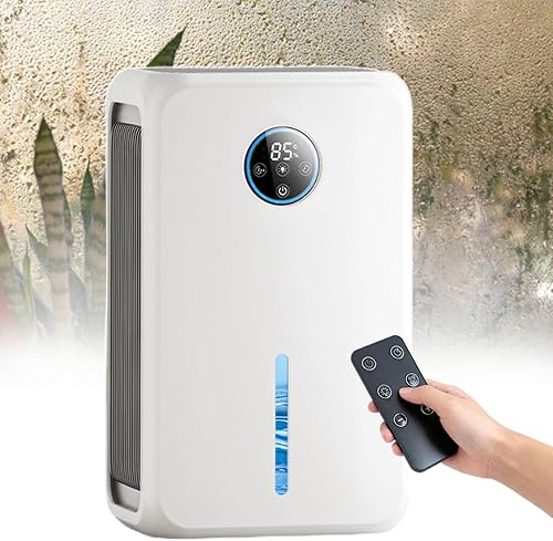 Deshumidificador para el hogar con sensor digital de humedad, tanque de agua de 2.2 L, control táctil, temporizador de 12 horas, ideal para sótano,