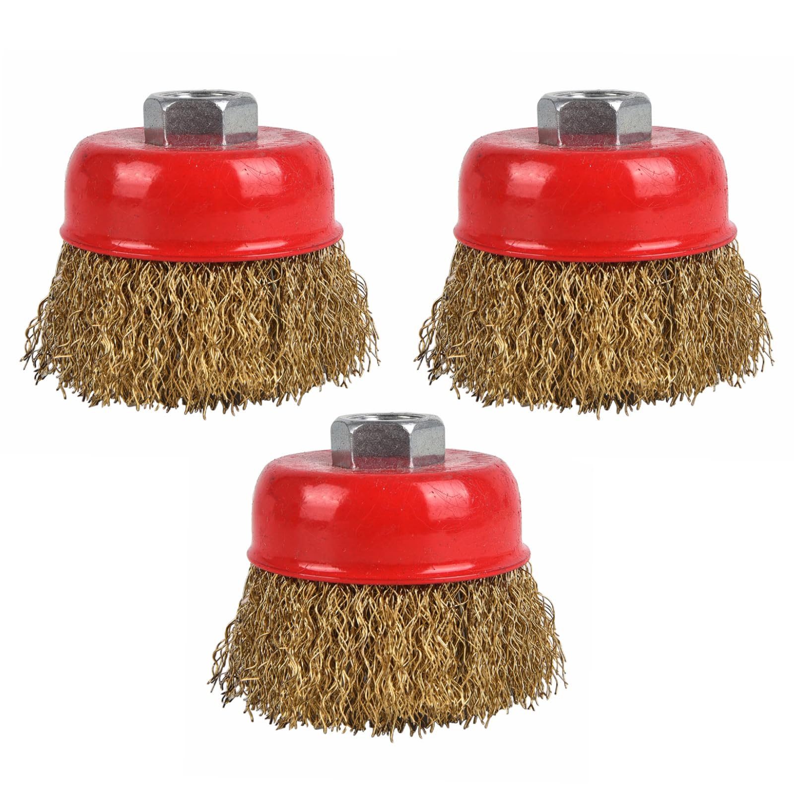 Lot de 3 brosses métalliques rotatives pour enlever la rouille, brosse rotative en fil d'acier pour perceuse avec revêtement en laiton, meuleuse d'angle M14, 65 mm