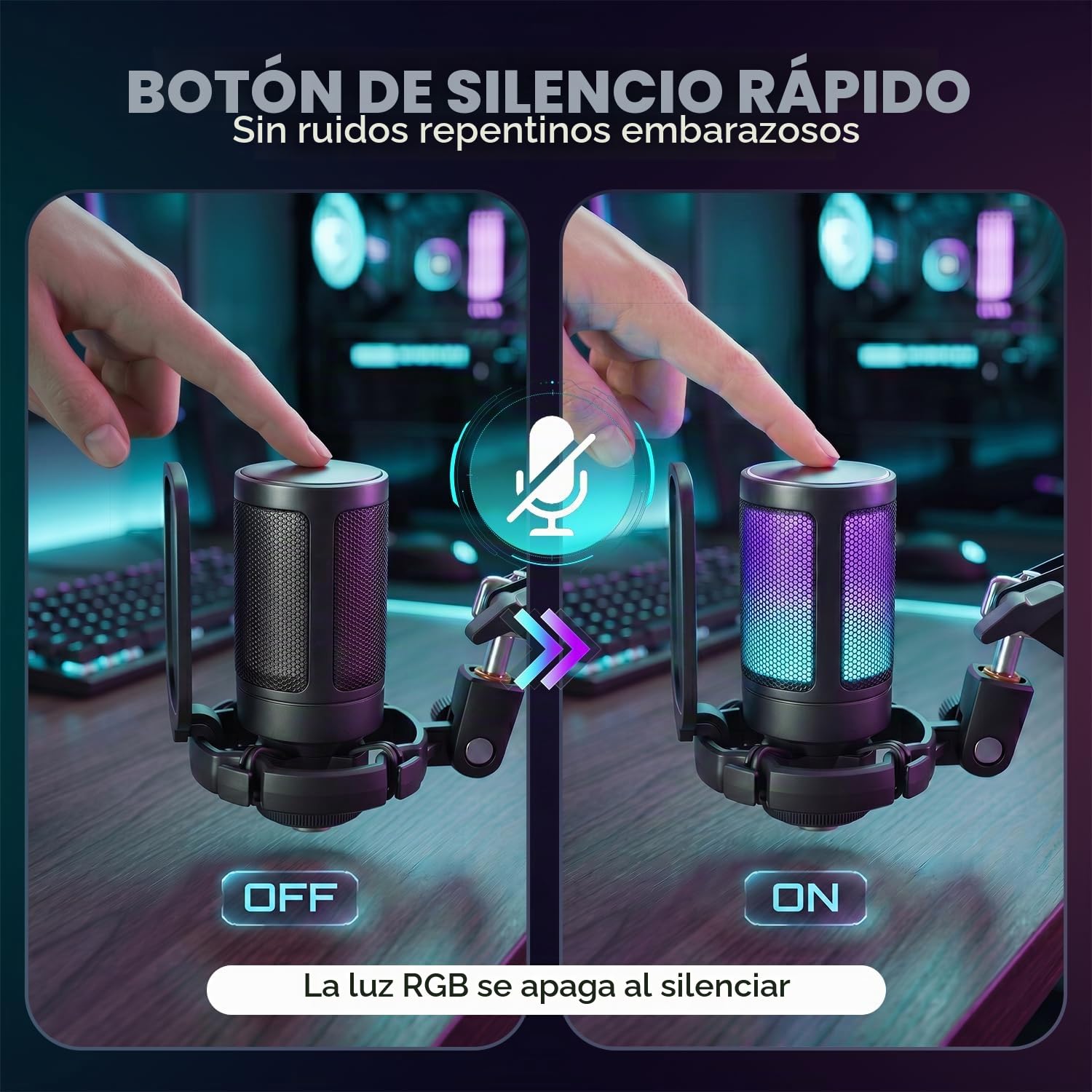 FIFINE Gaming Microfono para PC USB Typ-A/C, RGB Kit de Micrófono de Condensador para Ordenador PS4 PS5, con Botón de Silencio, Filtro Anti-Pop, Soporte de Choque, Soporte Microfono