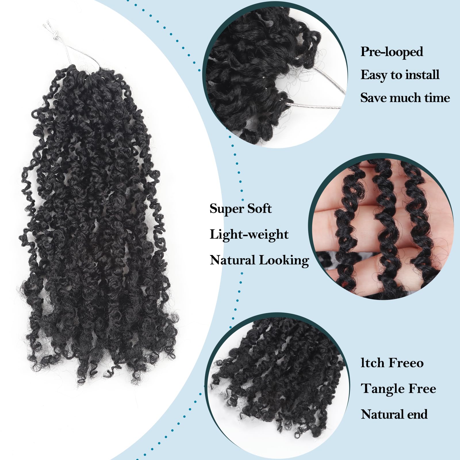 Yebo Yanky Twist Crochet Hair 10 Inches 240 Strands Pre-looped Mini Spring Twists Black Synthetic Braids Hair Extension for Black Women(1B) - Image 4