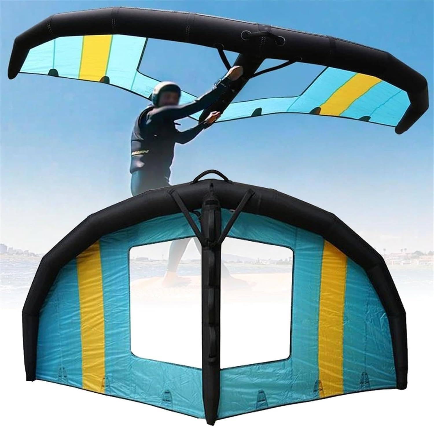 Aufblasbarer Windsurf-Wing mit Doppelkammer, 4, 5 oder 6 m² 5m2 | Pumpe, Rucksack und Leash inklusive; für Erwachsene beim Wingfoilen und Wingsurfen an Seen, Stränden und Buchten