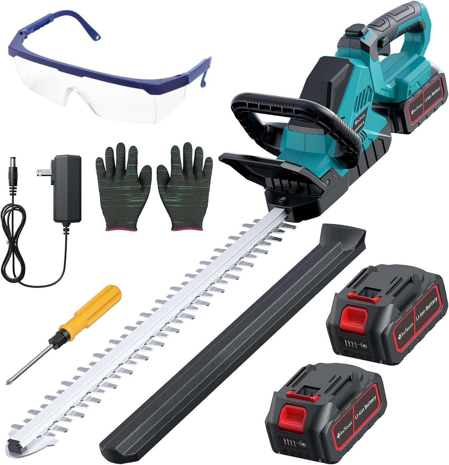 DOCSMART 20" Cordless Hedge Trimmer with 2x 4000mAh Batteries, 3000RPM Motor, 180° Rotating Head, Cuts 2/3" Branches